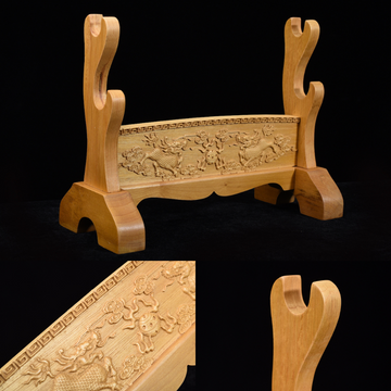 Brown Double Kirin Solid Wood 2 Tier Katana Stand